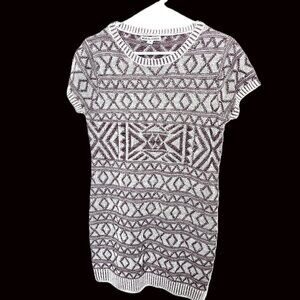 Moral Fiber Mid Length Knit Dress Brown White Tribal Fitted Size XL